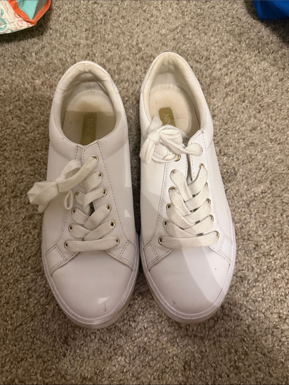 Nine West White Low-Top Lace-Up Sneakers